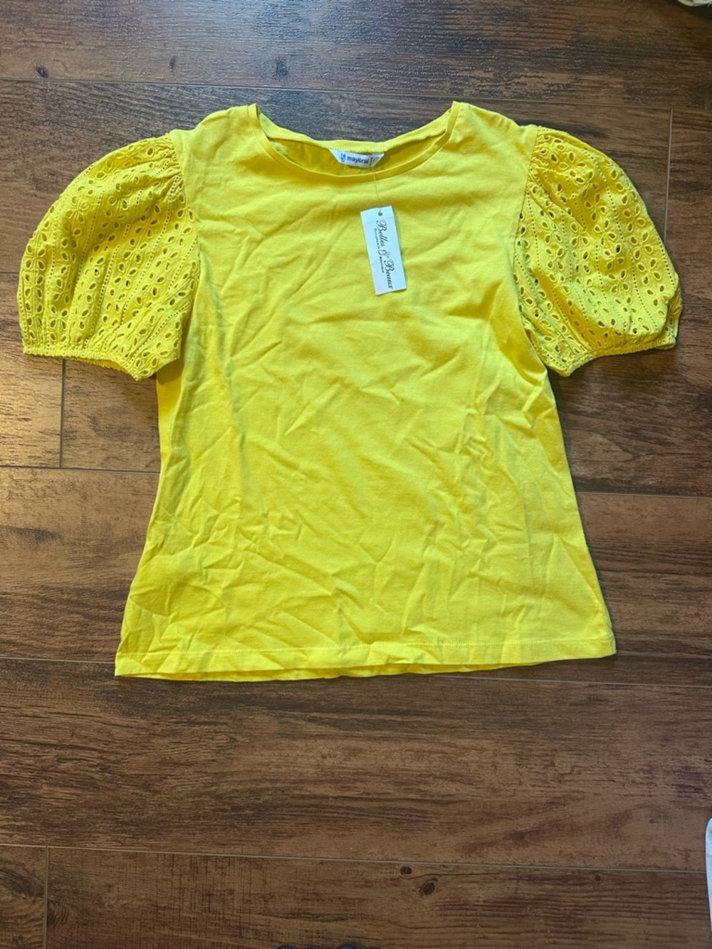 Mayoral Girls Yellow Basic 100% Cotton Eyelet Short Sleeve shirt Size 14